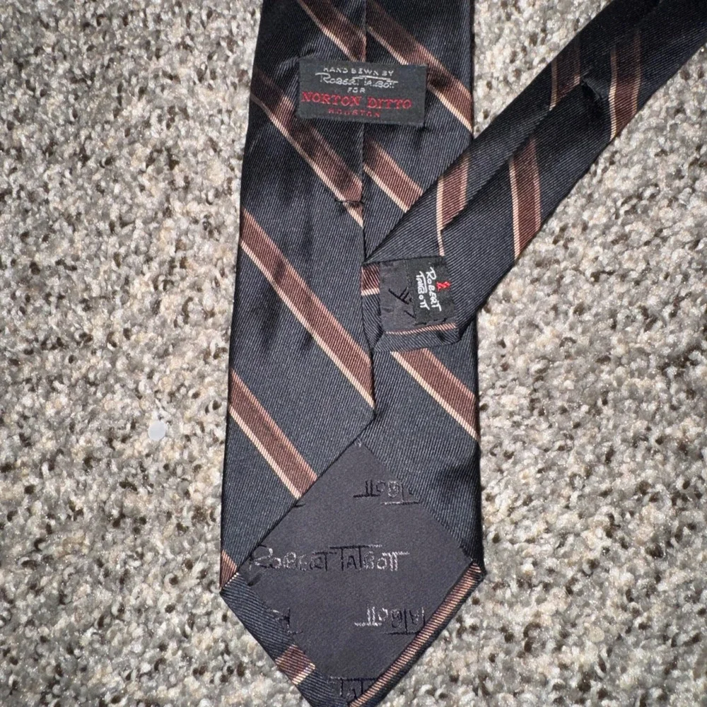 Robert Talbott Norton Ditto Silk Tie Vintage Black Brown Striped Made in England